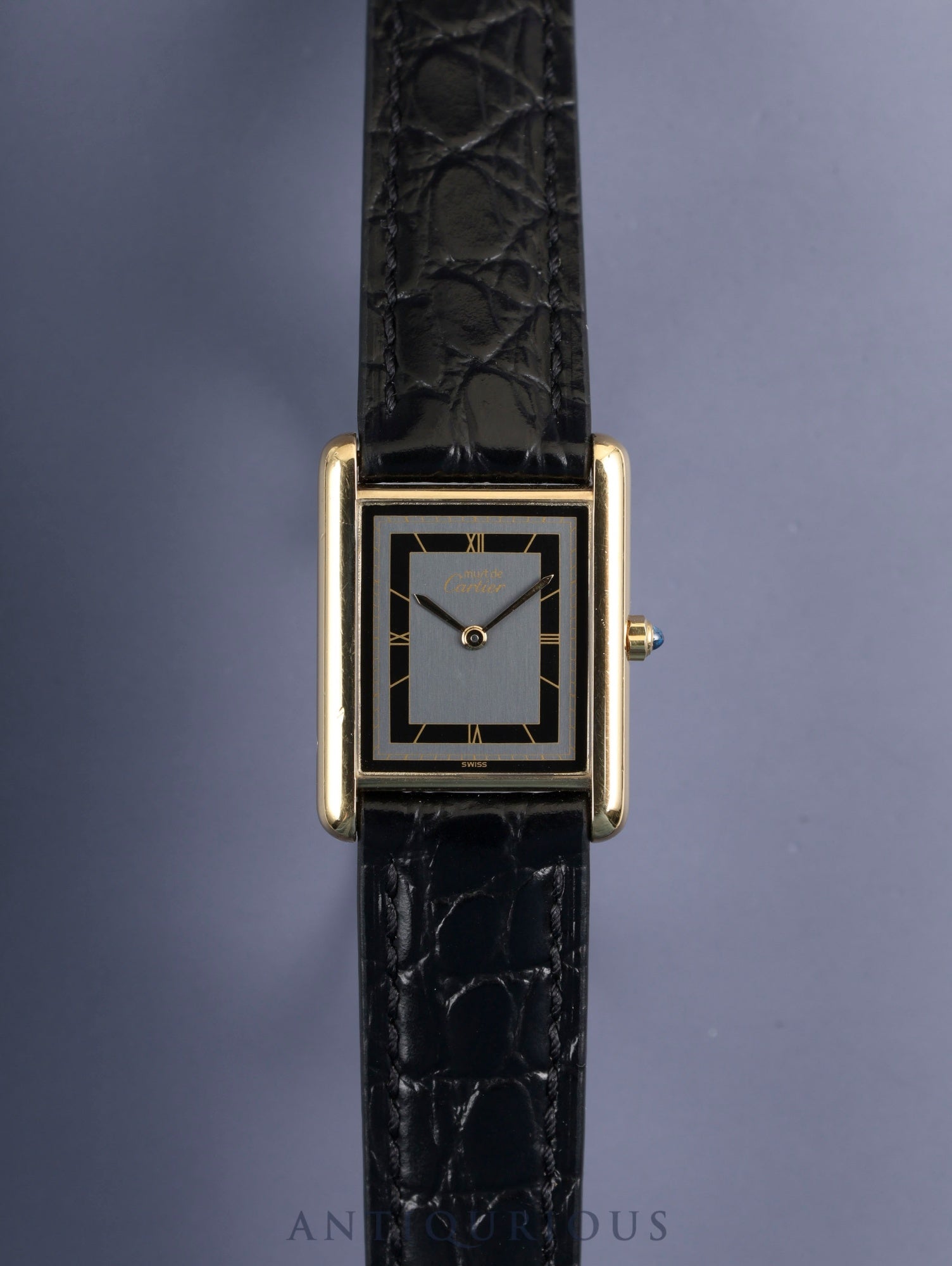 Cartier Must Tank LM 6 81006 Quartz Cal.81 SV925 Leather Original Pin Buckle (GP) Gray Dial with "Exploding" Roman Numerals (SWISS notation) Overhauled