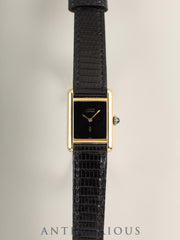 Cartier Must Tank SM Hand-wound Cal.78-1 SV925 Leather Genuine Pin Buckle (GP) Onyx Dial (SWISS) Overhauled