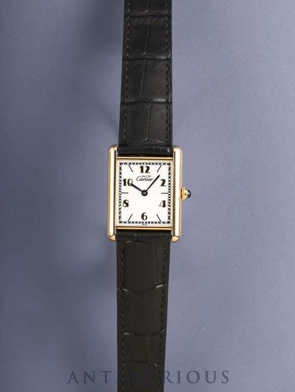 カルティエ マストタンク LM 590005 クォーツ Cal.690 SV925 革 純正Dバックル（GP）飛びアラビアCC文字盤（SWISS表記）オーバーホール済み