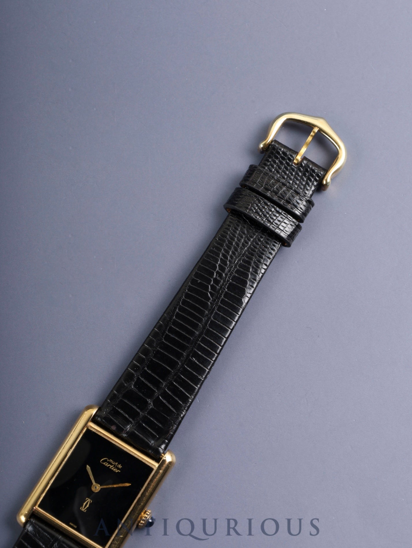 カルティエ マストタンク LM 手巻き Cal.78-1 SV925 革 純正ピンバックル（GP）オニキス文字盤（SWISS表記） オーバーホール済み