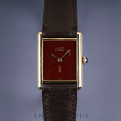 カルティエ マストタンク LM 手巻き Cal.78-1 SV925 革 純正尾錠（GP）ボルドー文字盤 ガーネットダイアル オーバーホール済み