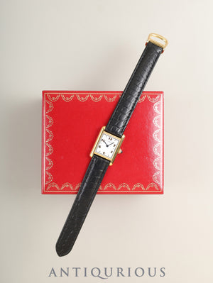 Cartier Must Tank SM W1008354 / 5057001 Quartz Caliber 057 SV925 Leather Strap with Genuine D-buckle (GP) Arabic Dial (SWISS inscription) Box Overhauled and Finished to Like New