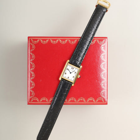 カルティエ マストタンク SM W1008354 / 5057001 クォーツ Cal.057  SV925 革  純正Dバックル（GP）飛びアラビア文字盤（SWISS表記）箱 オーバーホール済み 新品仕上げ済み