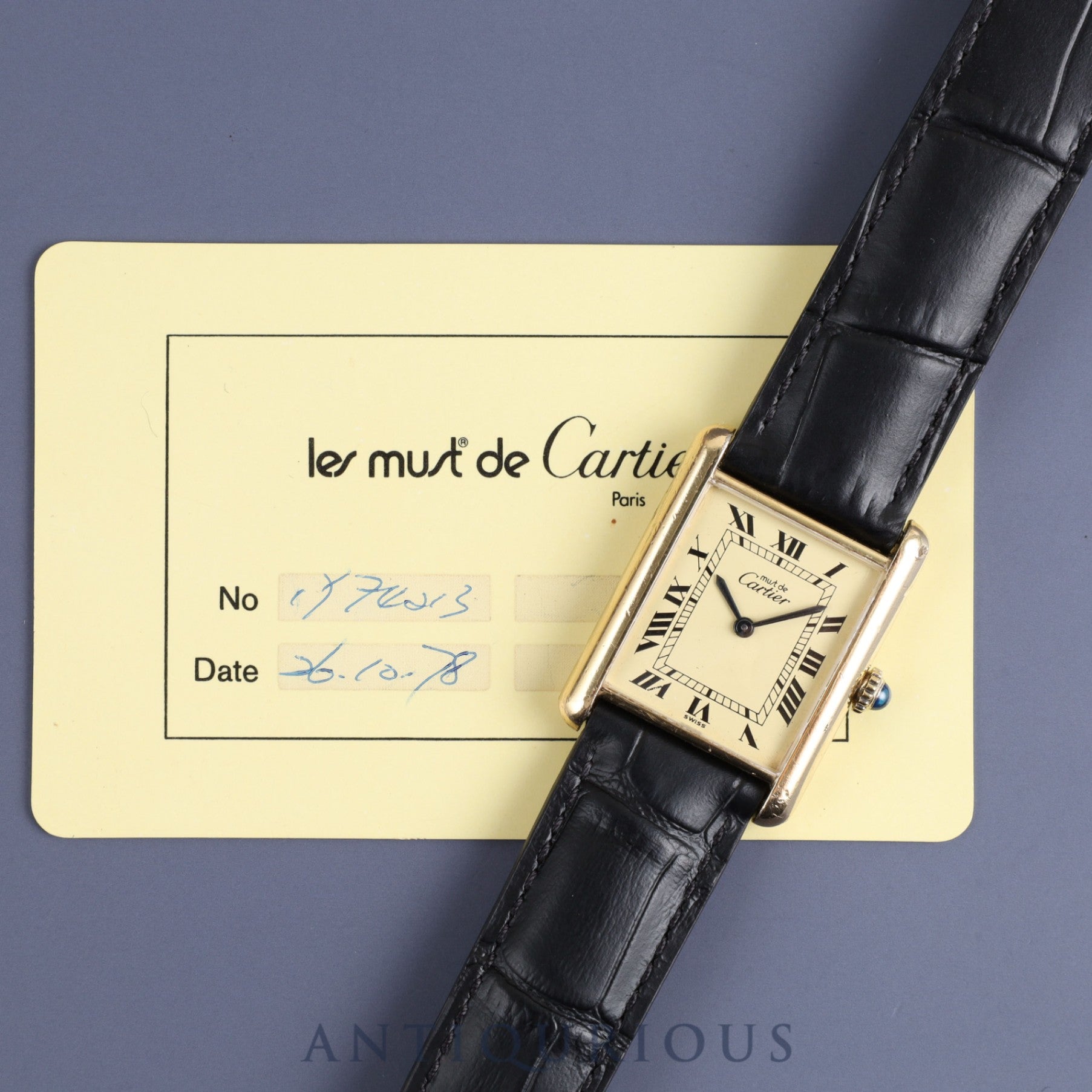 Cartier Must Tank LM Manual winding Cal.78-1 SV925 Genuine D buckle (GP) Ivory Roman dial Warranty (1978) Overhauled