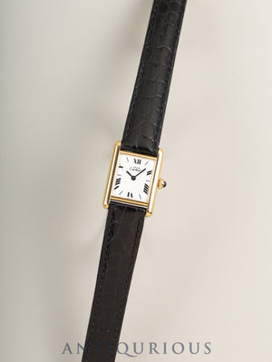 Cartier Must Tank SM W1009654 / 1613 Quartz Cal.057 SV925 Leather Genuine Deployant Buckle (GP) Roman Numeral CC Dial (SWISS marking) Overhauled