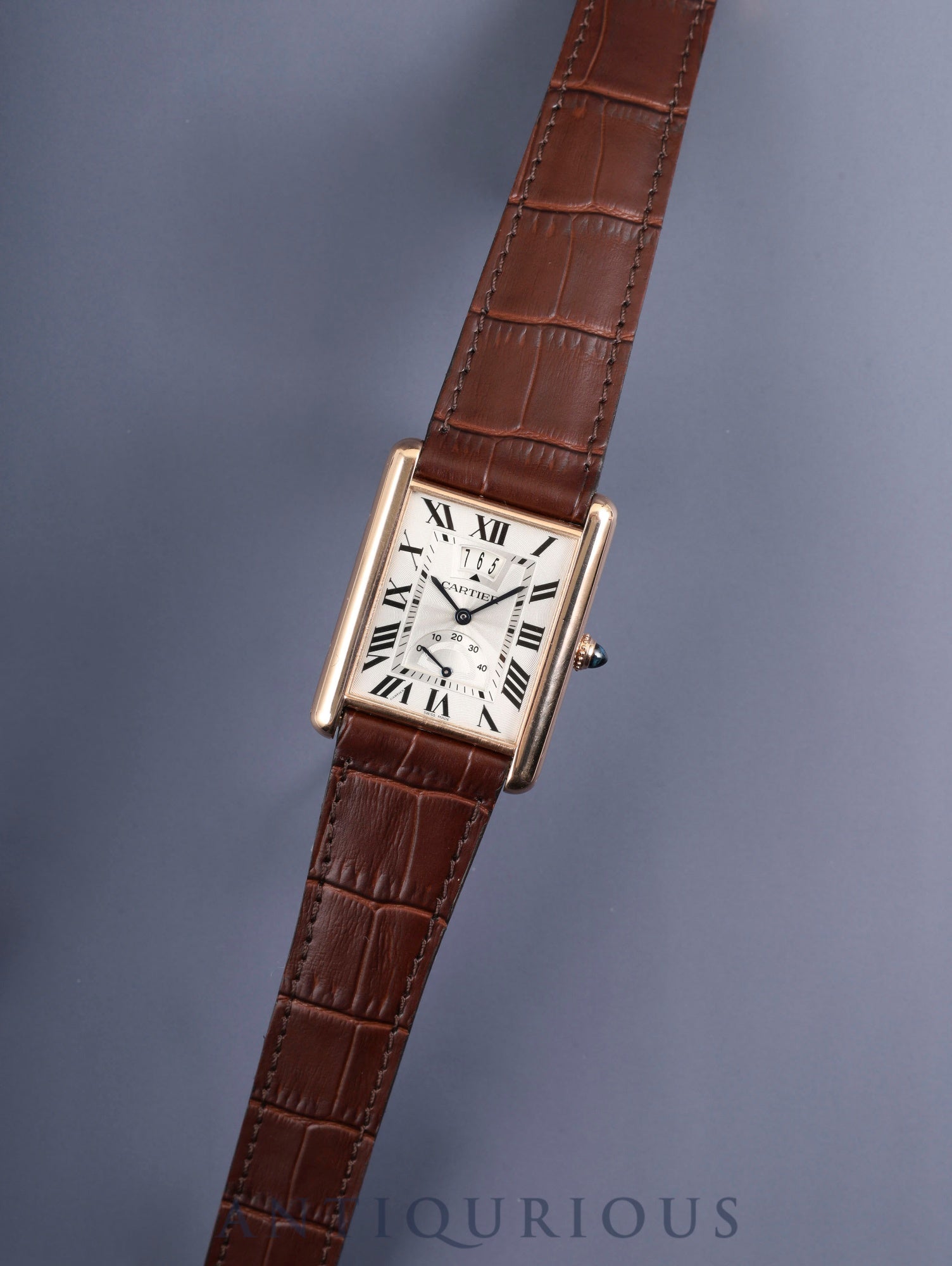 Cartier Tank Louis Cartier XL W1560003 / 3185 Automatic Caliber 9753MC AU750 Leather Strap with Genuine D-buckle (AU750) Silver Guilloche Dial Box Warranty (2017) Overhauled