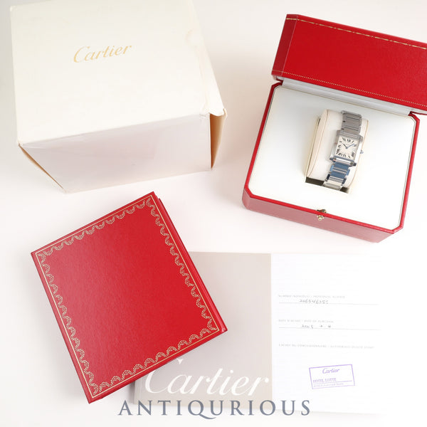 Cartier Tank Française MM W51011Q3/2465 Quartz Caliber 175N Stainless Steel White Roman Dial Box Booklet Warranty (2005) Overhauled