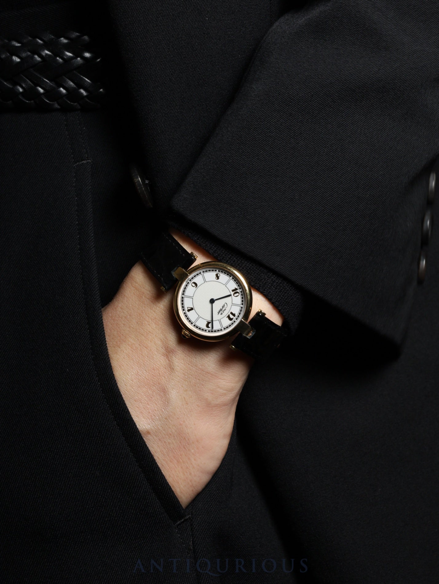 カルティエ マスト ヴァンドーム VLC LM 1861 クォーツ Cal.90 SV925 革 純正尾錠（GP）飛びアラビアCC文字盤 オーバーホール済み