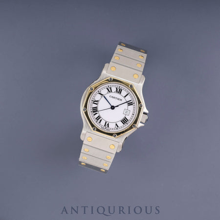 Cartier Santos Octagon LM 2966 Automatic, Stainless Steel/Yellow Gold, White Roman Dial, Completely Serviced at a Cartier Boutique