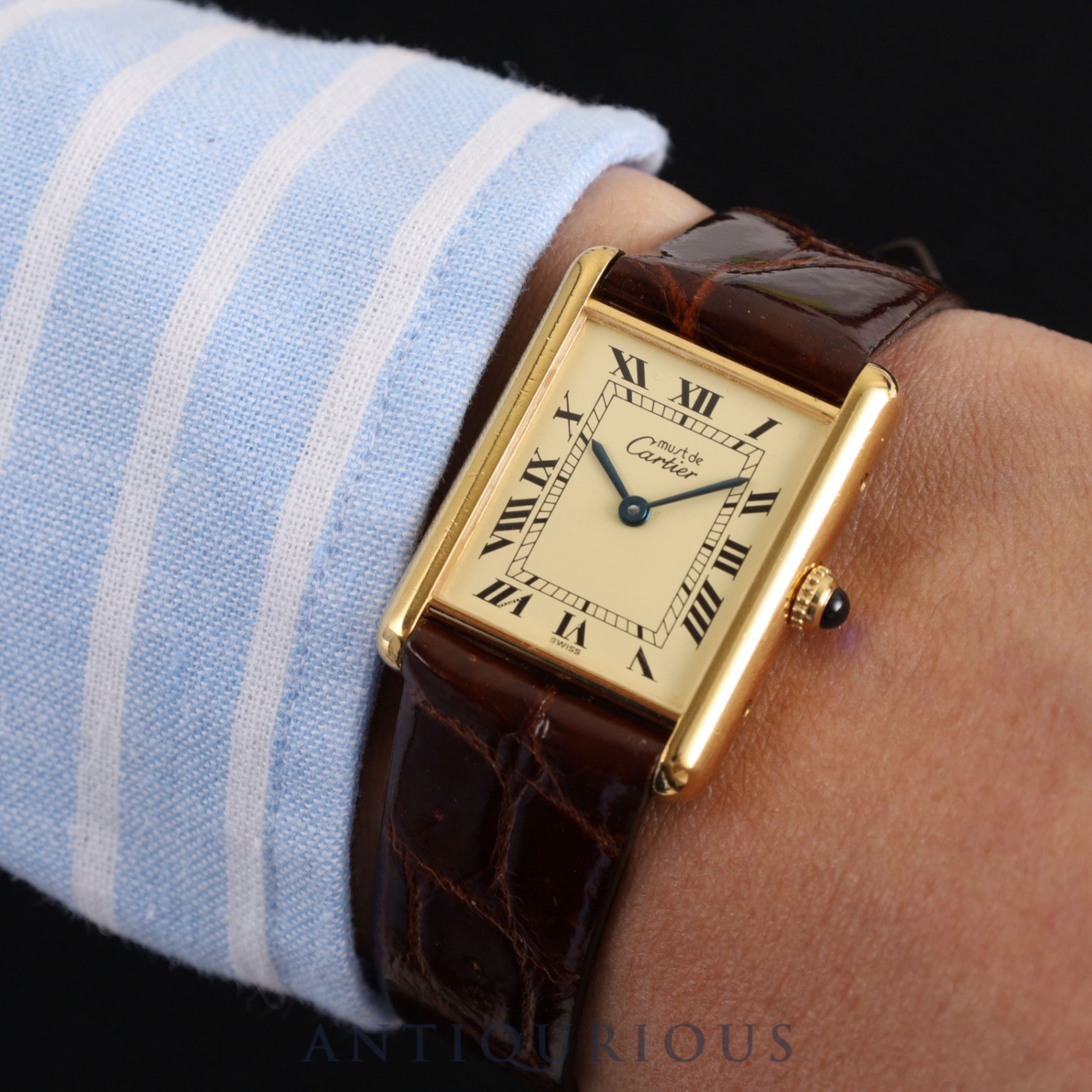 Cartier Must Tank LM W1002753 / 590005 Quartz Cal.90 SV925 Leather Genuine Buckle (GP) Ivory Dial Warranty (1996) Overhauled and refinished to like new condition