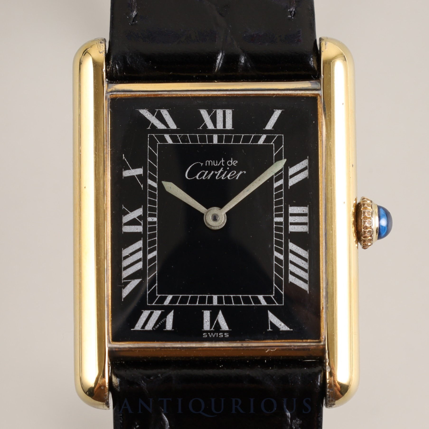 CARTIER カルティエ MUST TANK LM マストタンク LM 手巻き Cal.78-1 SV925 革 純正尾錠（GP）ブラックローマン文字盤 オーバーホール済み