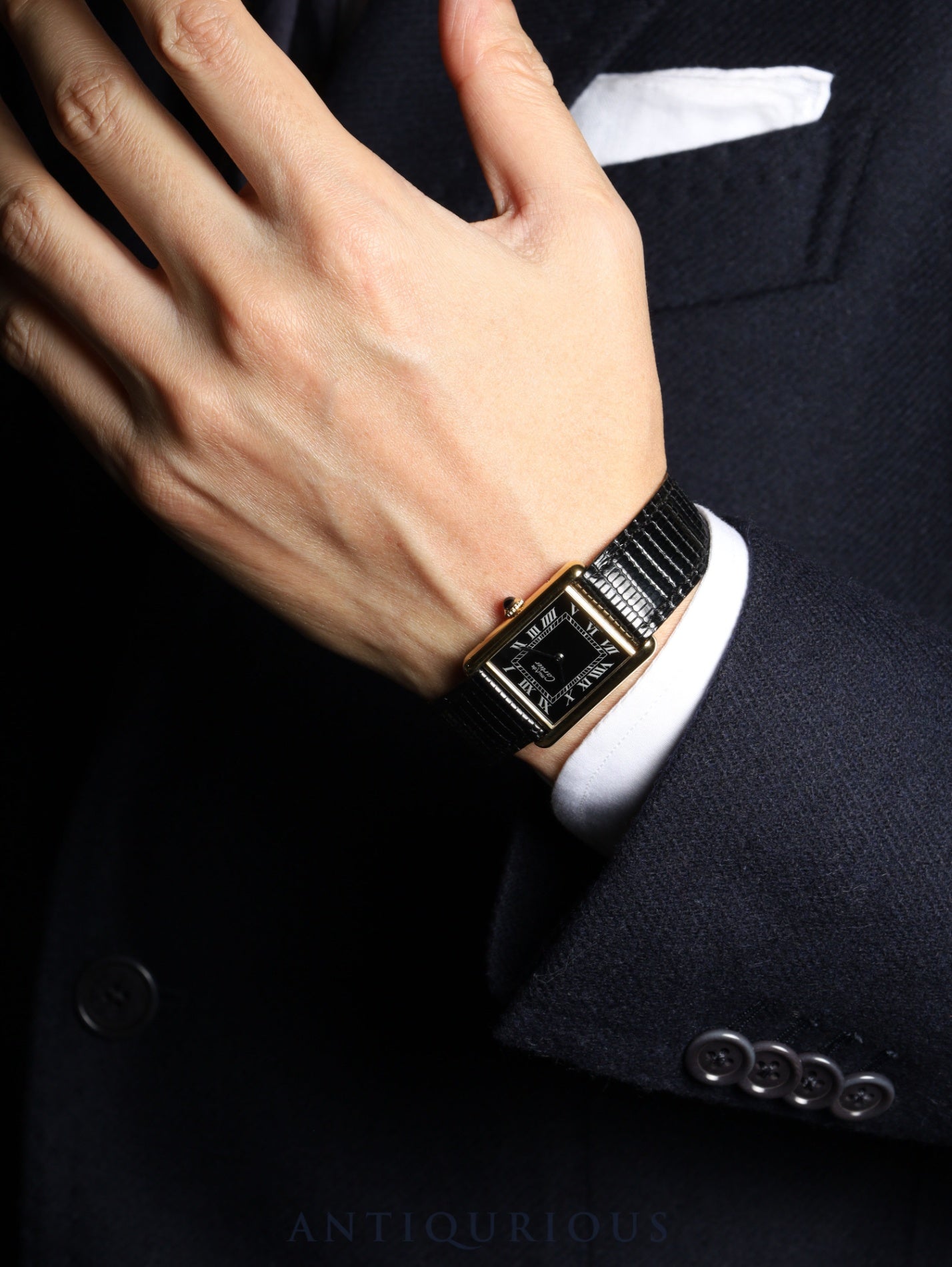 カルティエ マストタンク LM 19749 13 手巻き SV925 純正革ベルト 純正尾錠（GP） ブラックローマン文字盤 保証書（1987年） カルティエブティックにてコンプリートサービス済み