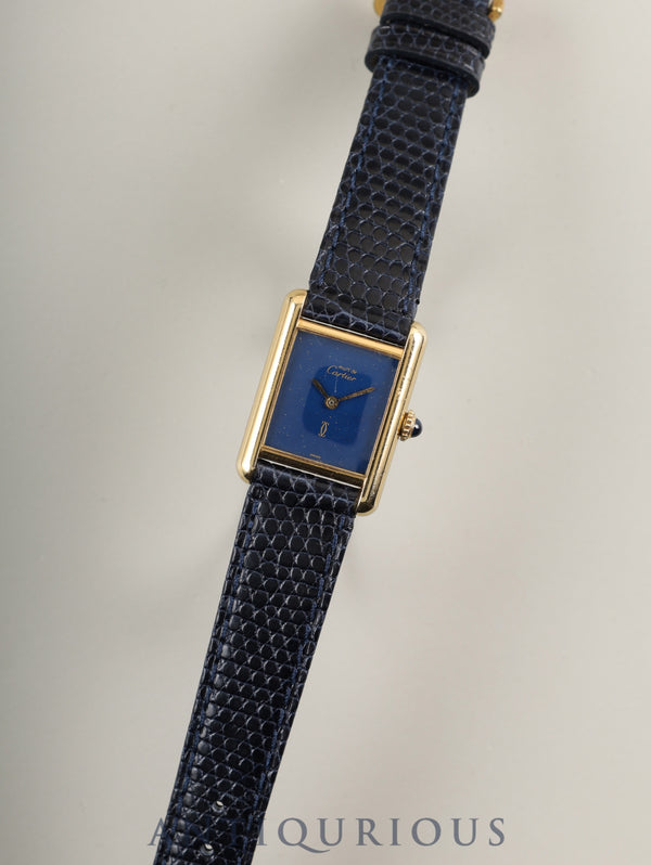 Cartier Must Tank SM Manual Winding Cal. 78-1 SV925 Leather Strap with Genuine GP Buckle, Lapis Lazuli Dial, Overhauled