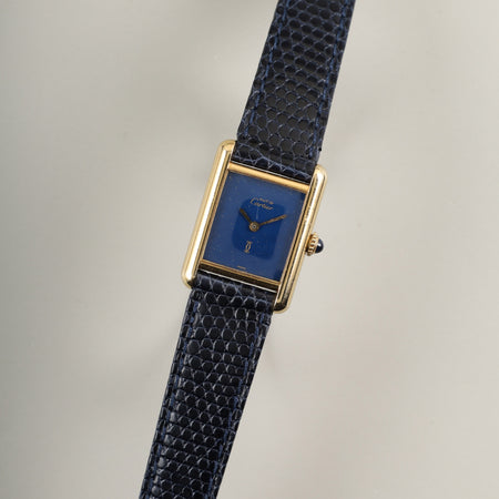 カルティエ マストタンク SM 手巻き Cal.78-1 SV925 革 純正尾錠（GP）ラピスラズリ文字盤 オーバーホール済み