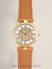 Cartier Must Vendôme VLC SM 18 Quartz Caliber 81 SV925 Leather Genuine Pin Buckle (GP) Front Trinity Dial Completely Serviced (Full Maintenance) at a Cartier Boutique