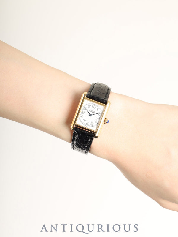 Cartier Must Tank MM 2415 Quartz Caliber 057 SV925 Leather Strap with Genuine D-Buckle, Telephone Dial Dial (SWISS MADE Marking), Circa 1990-2004, Box, Overhauled