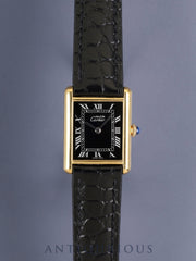 Cartier Must Tank LM 6 Hand-wound Cal.- SV925 Leather Genuine Pin Buckle (GP) Black Roman Dial (SWISS MADE marking) With Genuine Leather Strap, Polished, Complete Service at Cartier Boutique
