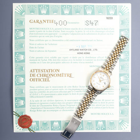 ロレックス デイトジャスト 16233 自動巻き Cal.3135 SS/YG SS/YG ホワイトローマン文字盤 S番台（1993年）保証書（1994年） オーバーホール済み