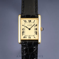 カルティエ マストタンク LM 手巻き SV925 革 純正尾錠（GP）アイボリーローマン文字盤 オーバーホール済み