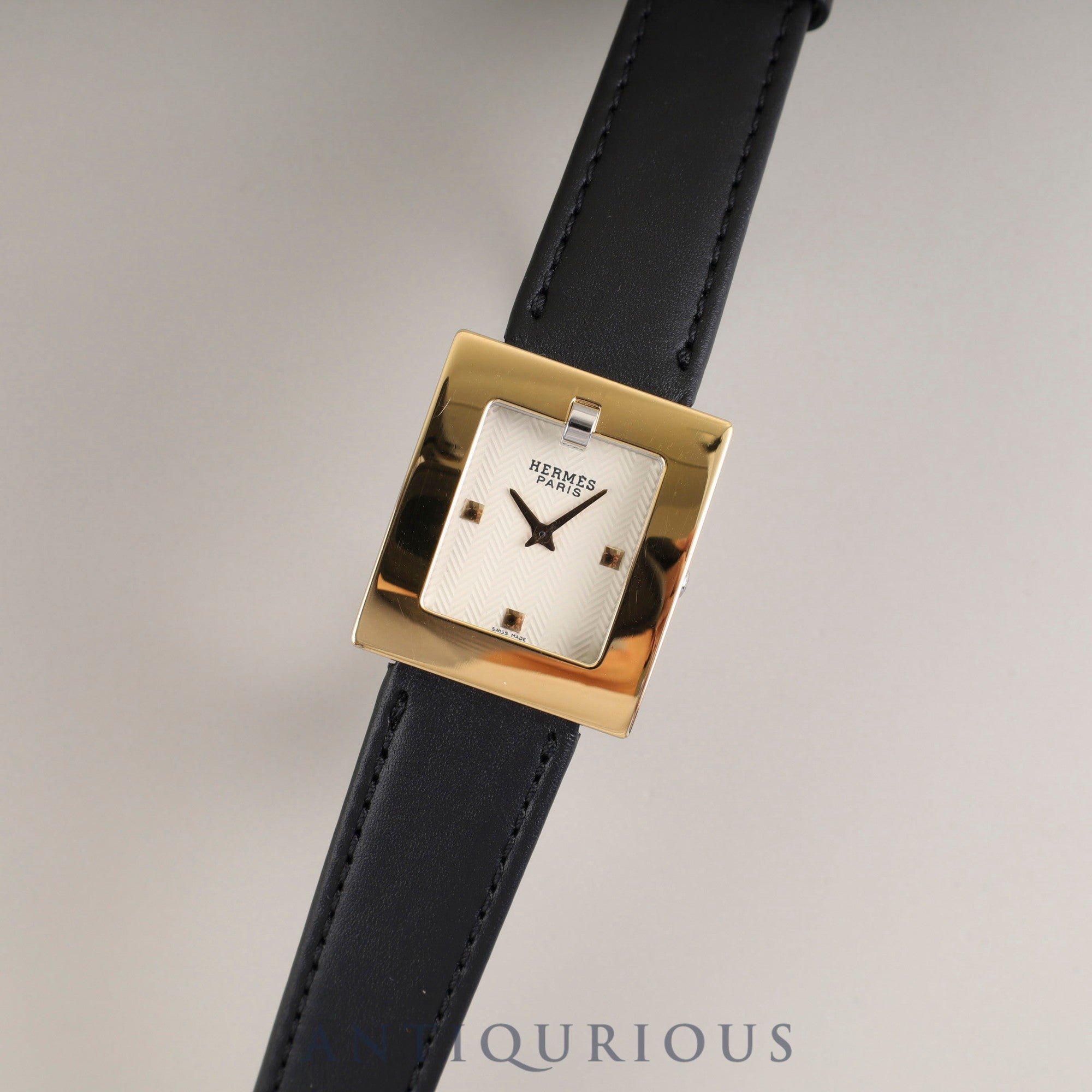 Hermès BE1.220 Quartz Watch, Cal. 976.001, GP, Leather, Genuine Stainless Steel Buckle, Ivory Dial, Overhauled