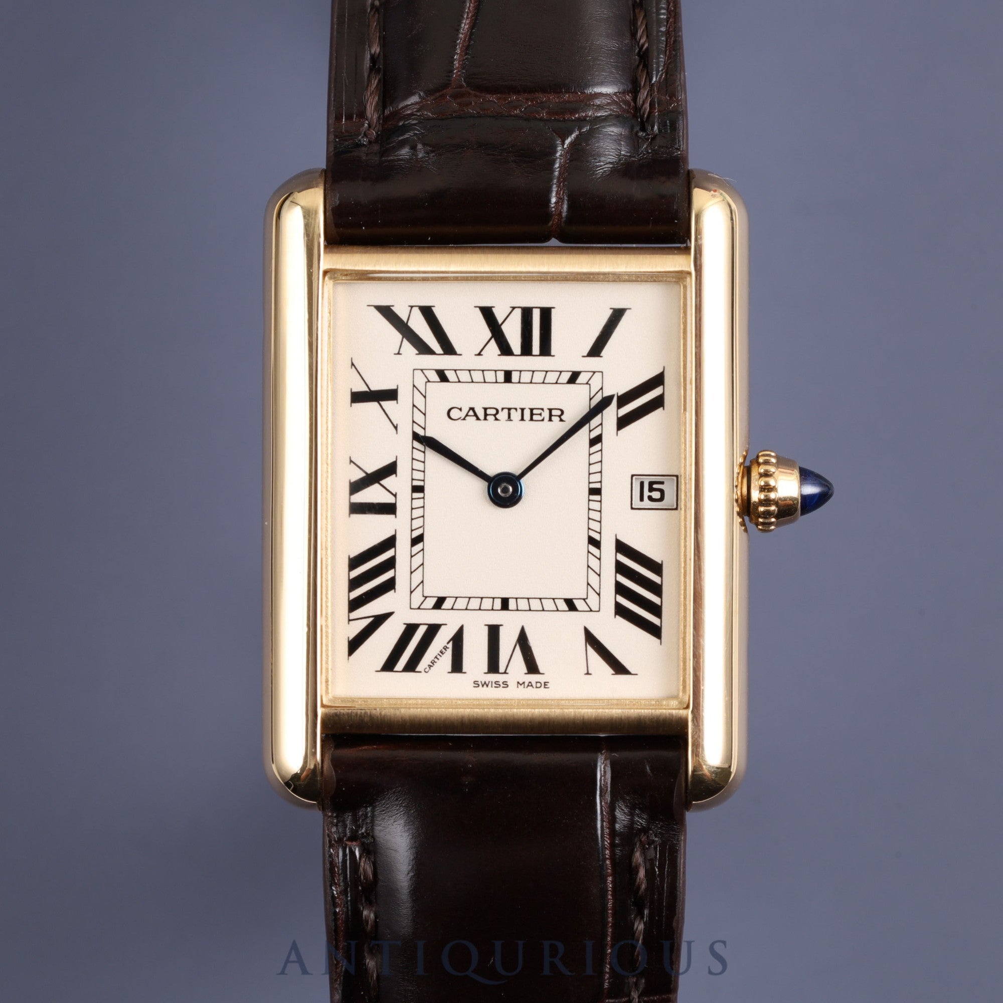 CARTIER TANK LOUIS CARTIER LM W1529756 / 2441 Quartz Cal.688 YG Genuine leather Genuine buckle (750) White Roman dial Warranty (2011) Overhauled