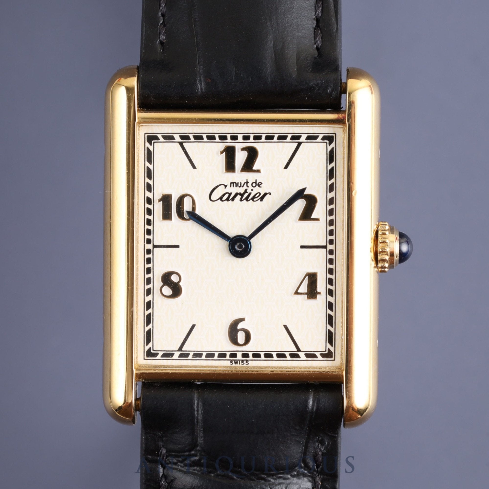 Cartier Must Tank LM 590005 Quartz Cal.90 SV925 Leather Genuine D Buckle (GP) Arabic CC Dial Box Overhauled