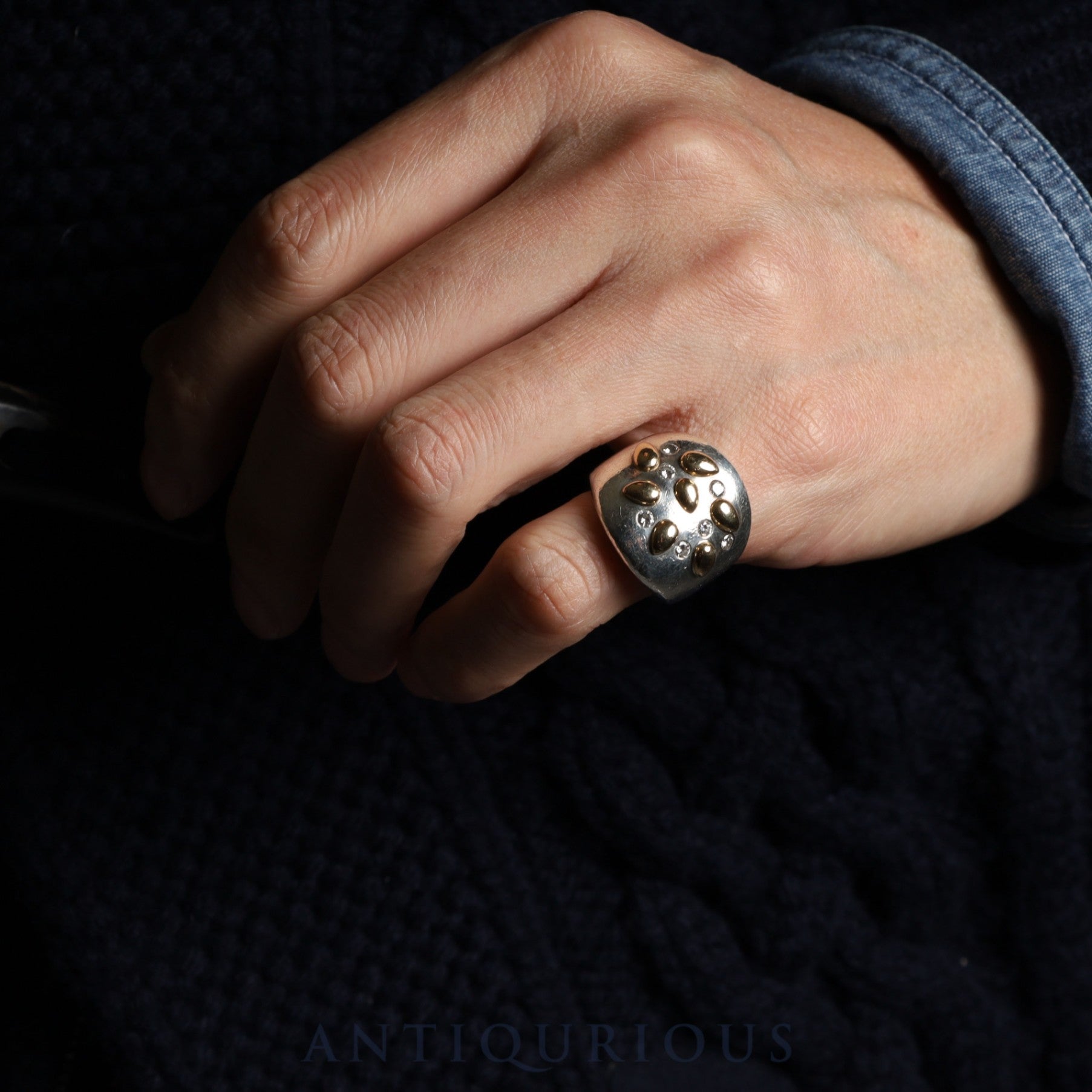 HERMES Gaucho Ring #52 SV925/750 Diamond