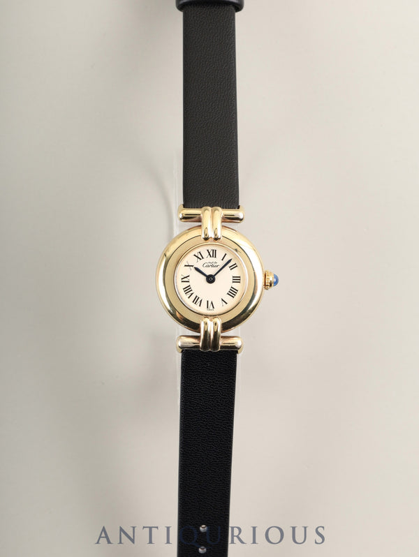 Cartier Must Colisee 590002 Quartz SV925 Leather Strap with Genuine GP Buckle, Ivory Roman Dial, Completely Serviced at a Cartier Boutique