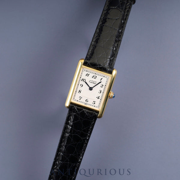 カルティエ マストタンク LM 590005 クォーツ Cal.90 SV925 革 純正尾錠（GP） アラビア文字盤 オーバーホール済み 新品仕上げ済み