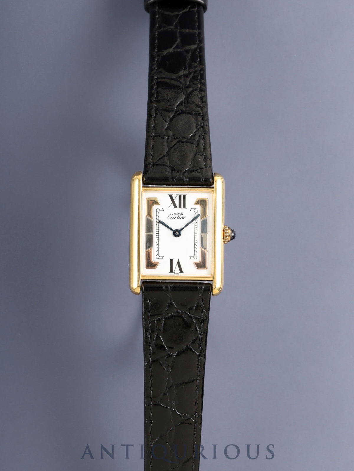 Cartier Must Tank LM W1006254 / 590005 Quartz Cal.069 SV925 Leather Genuine Pin Buckle (GP) Trinity Dial (SWISS marking) Overhauled, Polished