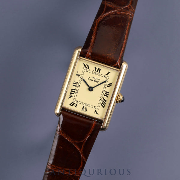 Cartier Must Tank LM W1002754/1615 Quartz Cal.90 SV925 Leather Genuine Buckle (GP) Ivory Roman Dial Overhauled and Finished to Like New