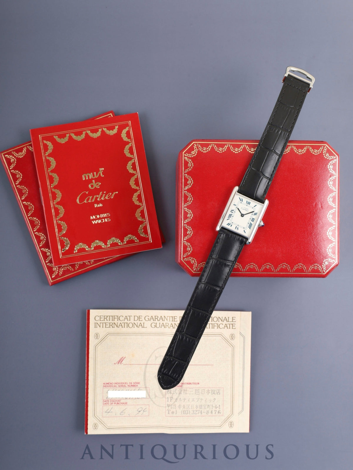 Cartier Must Tank LM 6900006 / W1001465 Quartz Cal.690 SV925 Leather Genuine D-buckle (SS) White Roman Dial Box Booklet Warranty (1995) Overhauled and Finished to Like New
