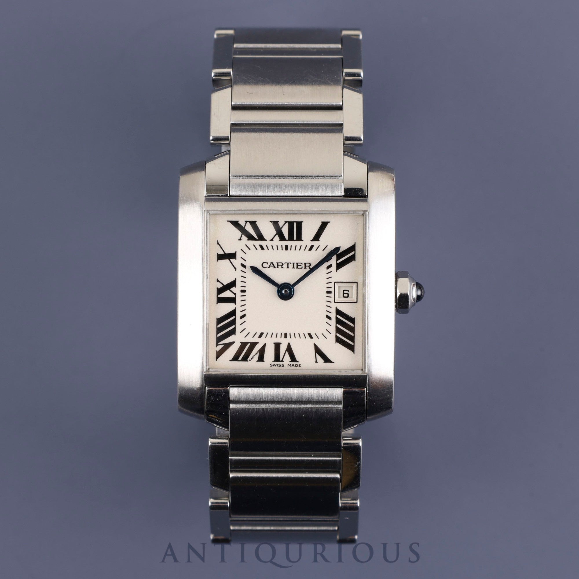 Cartier Tank Francaise MM Boys size W51011Q3 / 2465 Quartz SS White Roman numerals Dial box 2 links Overhauled