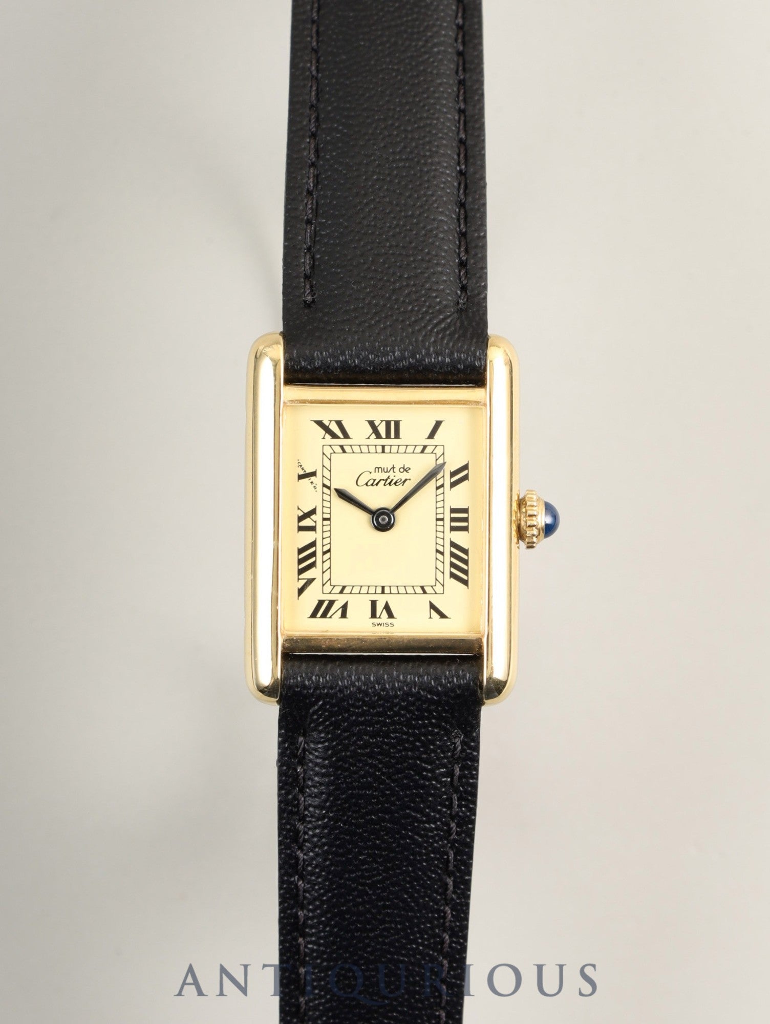 Cartier Must Tank SM Hand-wound Cal.78-1 SV925 Leather Genuine Pin Buckle (GP) Ivory Roman Dial (SWISS marking) Overhauled