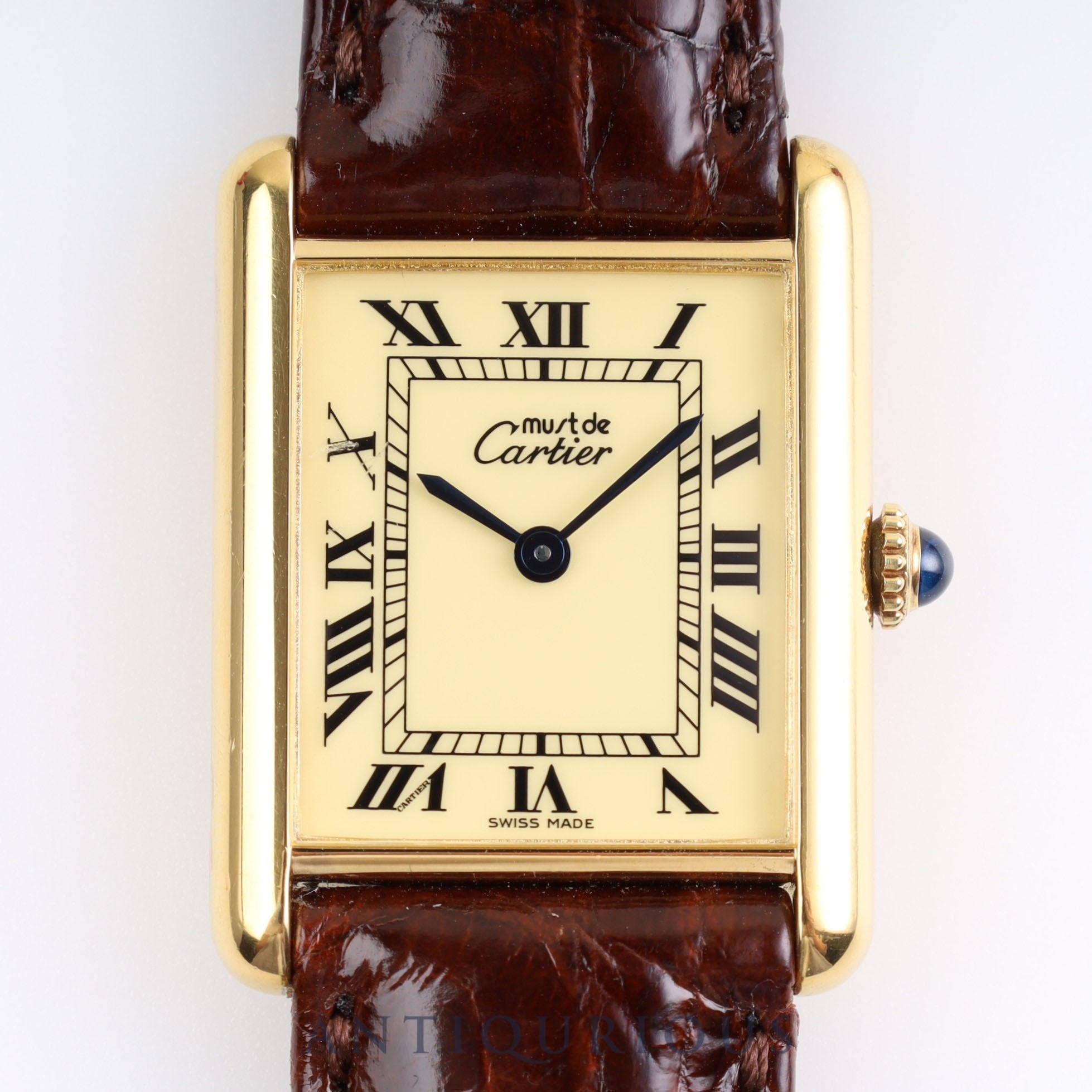 Cartier Must Tank LM Manual winding 925 Leather Genuine buckle (GP) Ivory Roman dial Box Cartier boutique complete service