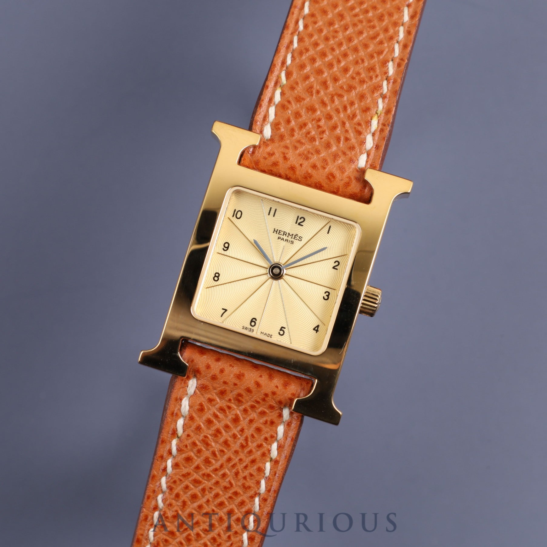 HERMES エルメス H WATCH Hウォッチ HH1.201 クォーツ SS 革 純正尾錠（GP）シャンパン文字盤 箱 未使用品