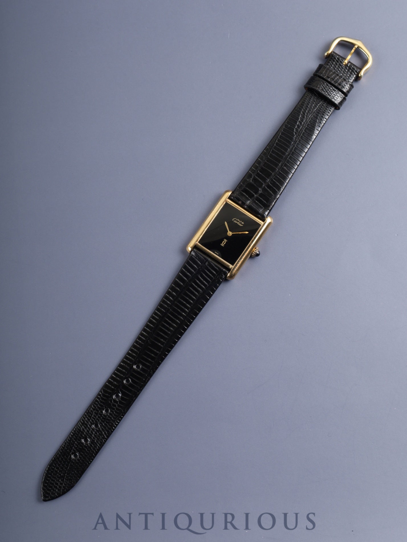 カルティエ マストタンク LM 手巻き Cal.78-1 SV925 革 純正ピンバックル（GP）オニキス文字盤（SWISS表記） オーバーホール済み