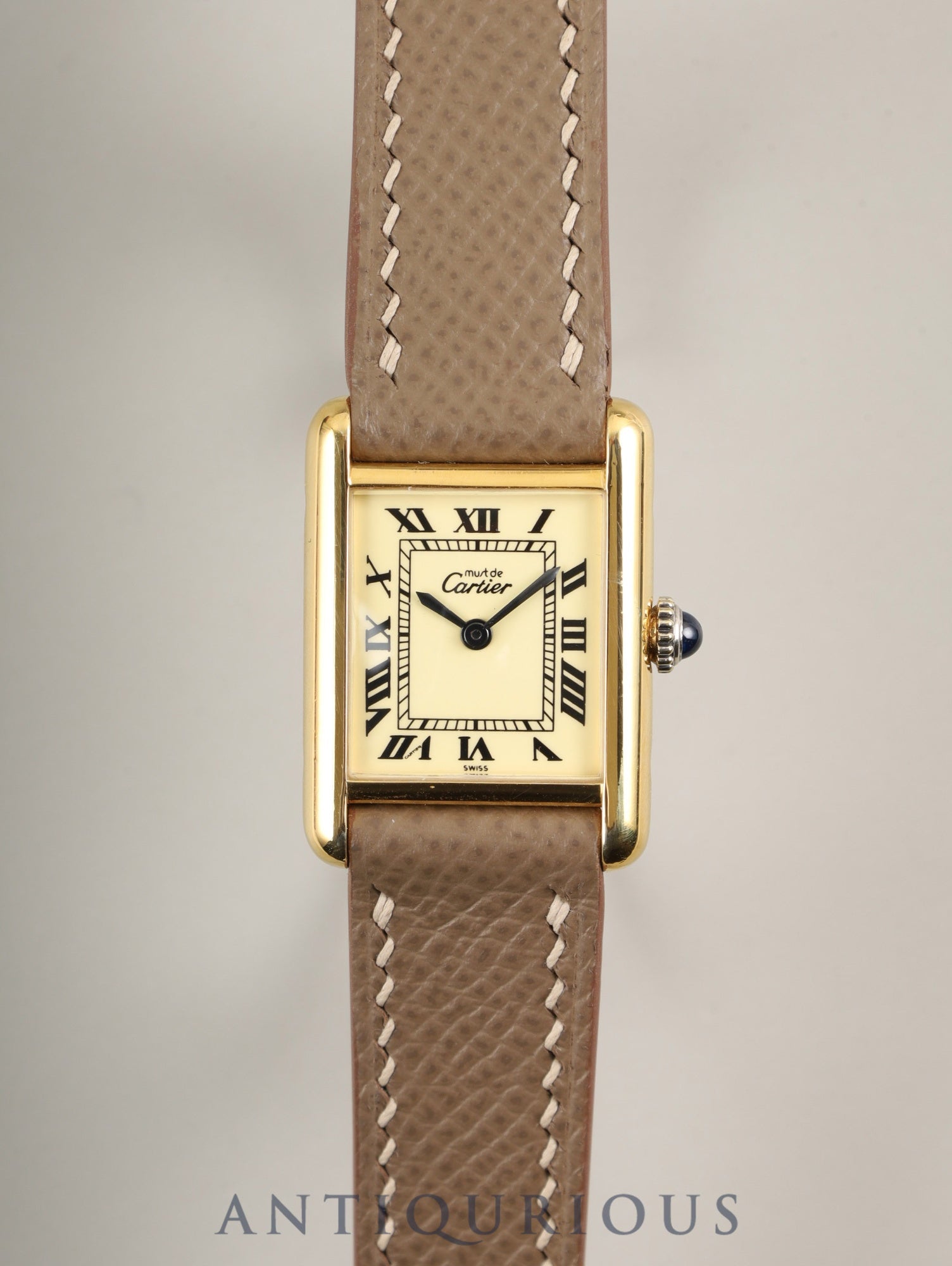 カルティエ マストタンク SM 手巻き Cal.78-1 SV925 革 純正尾錠（GP）アイボリーローマン文字盤 オーバーホール済み