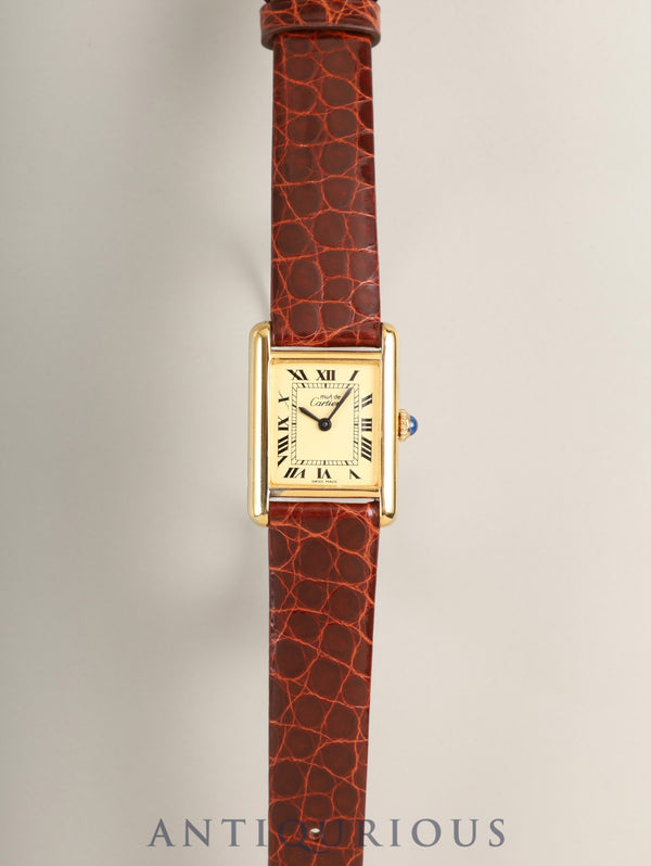 カルティエ マストタンク SM 手巻き Cal.78-1 SV925 革 純正尾錠（GP）アイボリーローマン文字盤（SWISS MADE表記 ）オーバーホール済み