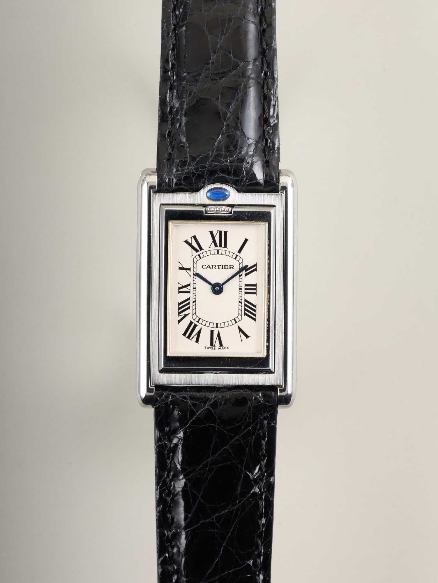 カルティエ タンク バスキュラント MM W1011258 / 2405 クォーツ Cal.059 SS 革 純正ピンバックル（SS） ホワイトローマン文字盤 オーバーホール済み