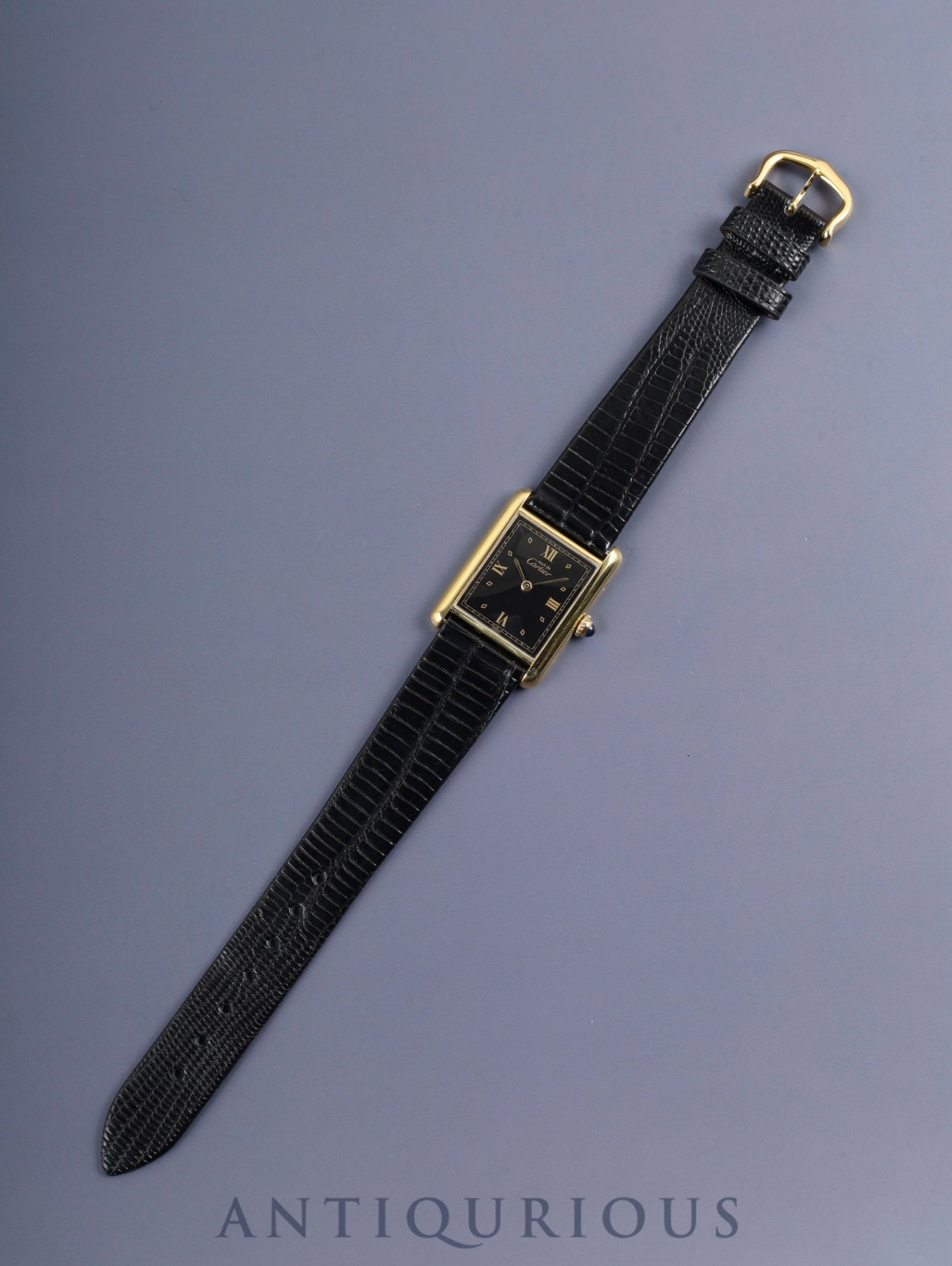 Cartier Must Tank LM 590005 Quartz Cal.90 SV925 Leather Genuine Buckle (GP) Black Roman Dial Overhauled Newly Finished