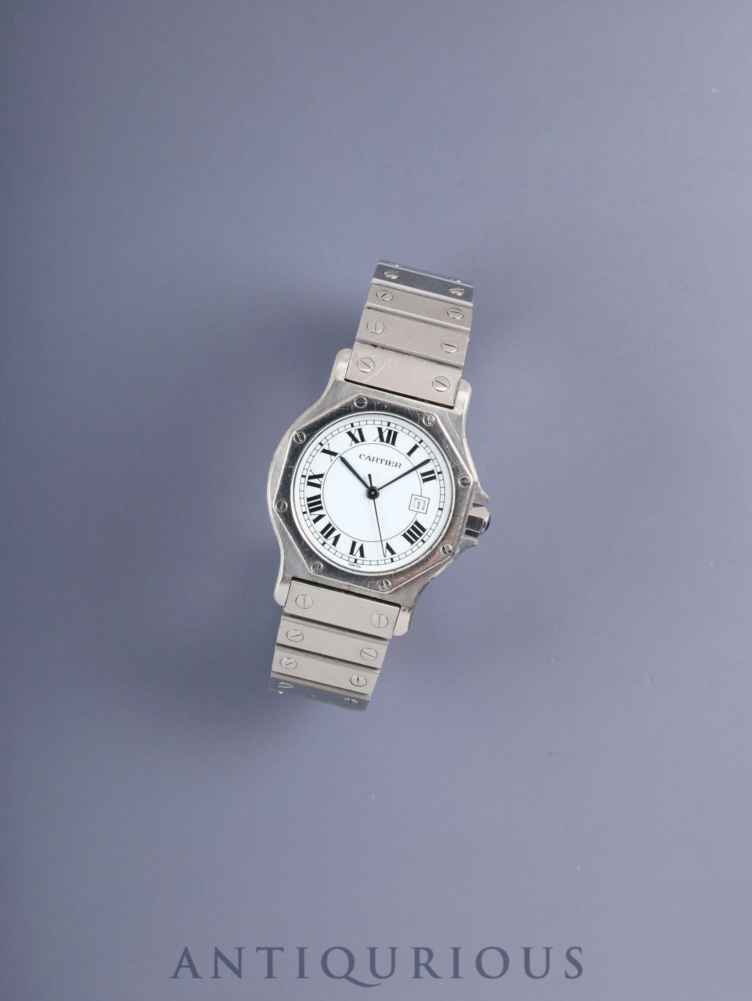 Cartier Santos Octagon LM 2965 Automatic Cal. 2671 Stainless Steel/Stainless Steel White Roman Dial Box Booklet International Lifetime Warranty (1983) Overhauled