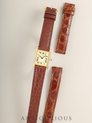 Cartier Must Tank SM 3 66001 Quartz Cal.66 SV925 Leather Original pin buckle (GP) Ivory Roman Dial (SWISS marking) With original leather strap Overhauled Polished