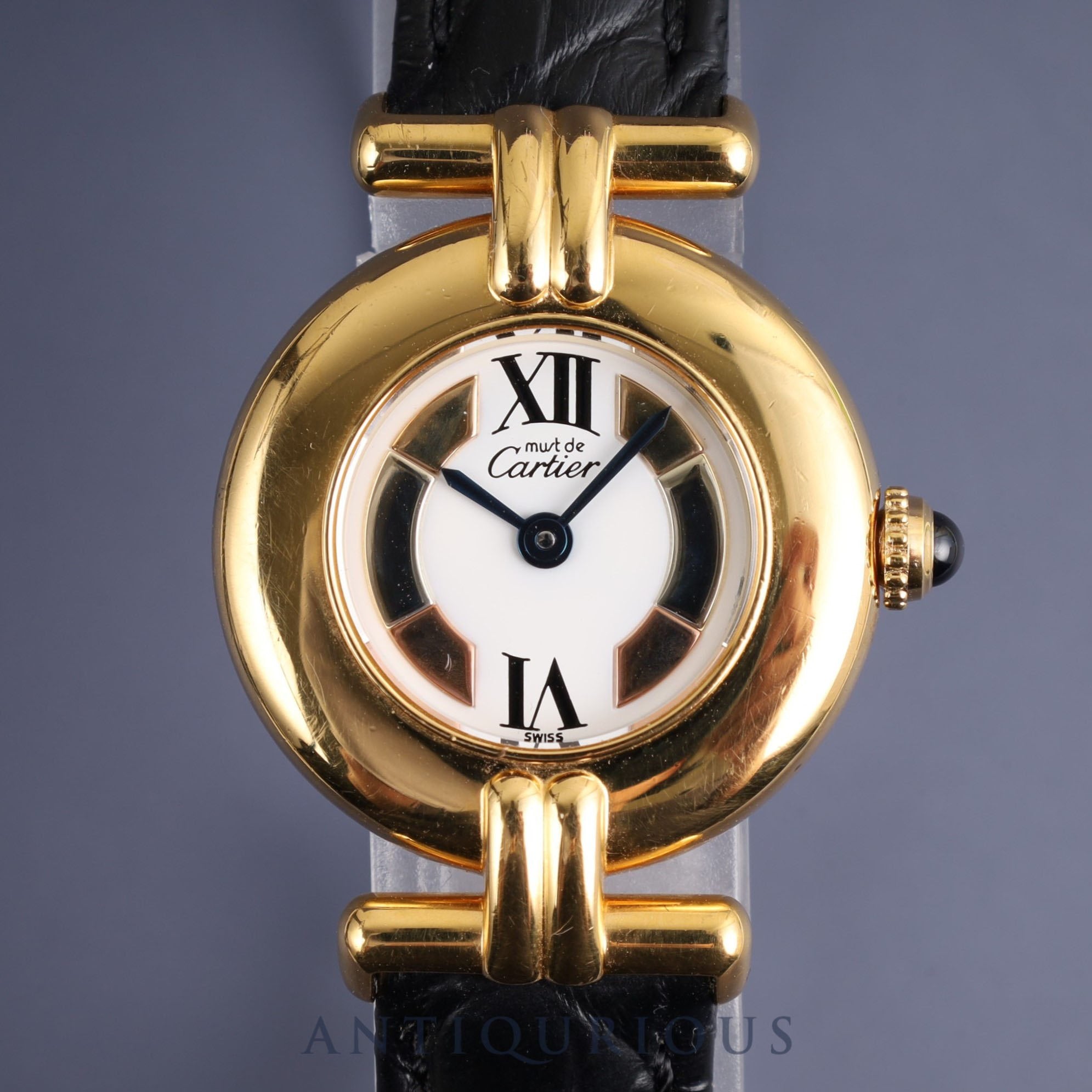 Cartier Must Colisee W1006654/1902 Quartz Cal.90.06 SV925 Leather Genuine D-buckle (GP) Trinity dial Overhauled