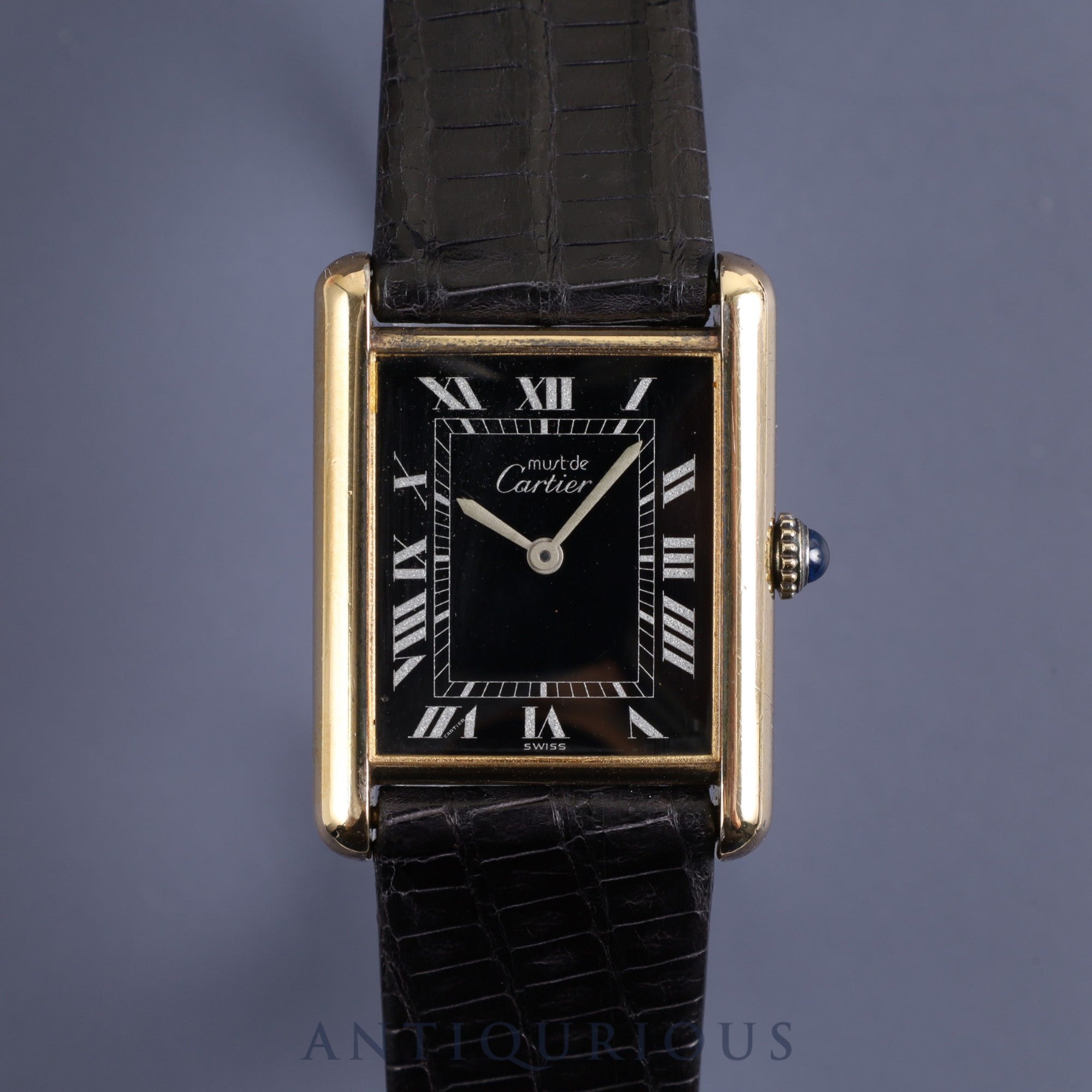 Cartier Must Tank LM Manual winding Cal.78-1 SV925 Leather Genuine buckle (GP) Black Roman dial Overhauled