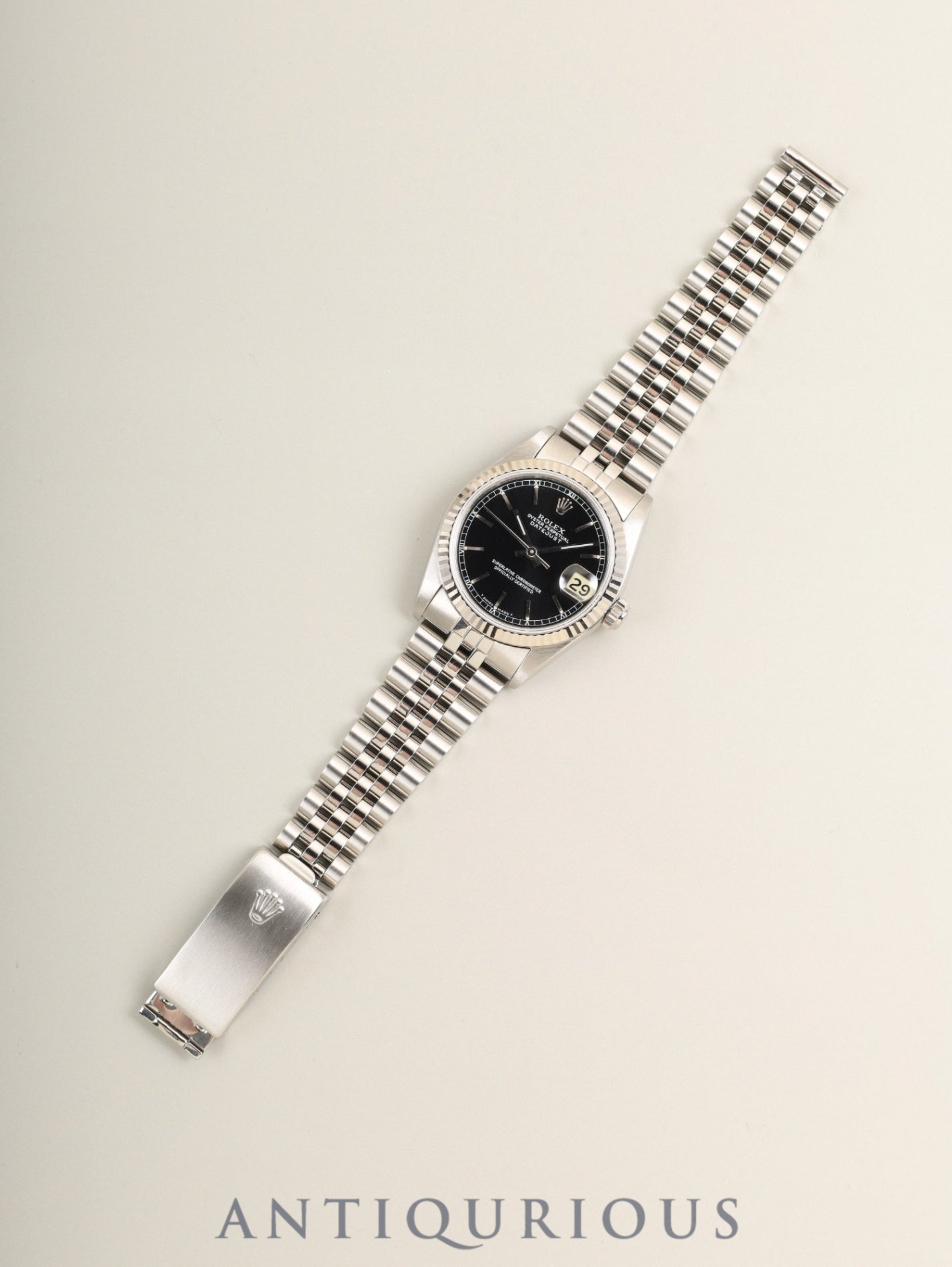 ロレックス デイトジャスト ボーイズ 68274 自動巻き Cal.2135 SS/WG SS ブラック文字盤（T SWISS MADE T表記）L番（1989年～1990年）保証書 オーバーホール済み