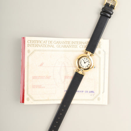 カルティエ マストコリゼ 590002 クォーツ Cal.90 SV925 革 純正ピンバックル（GP） アイボリーローマン文字盤 オーバーホール済み