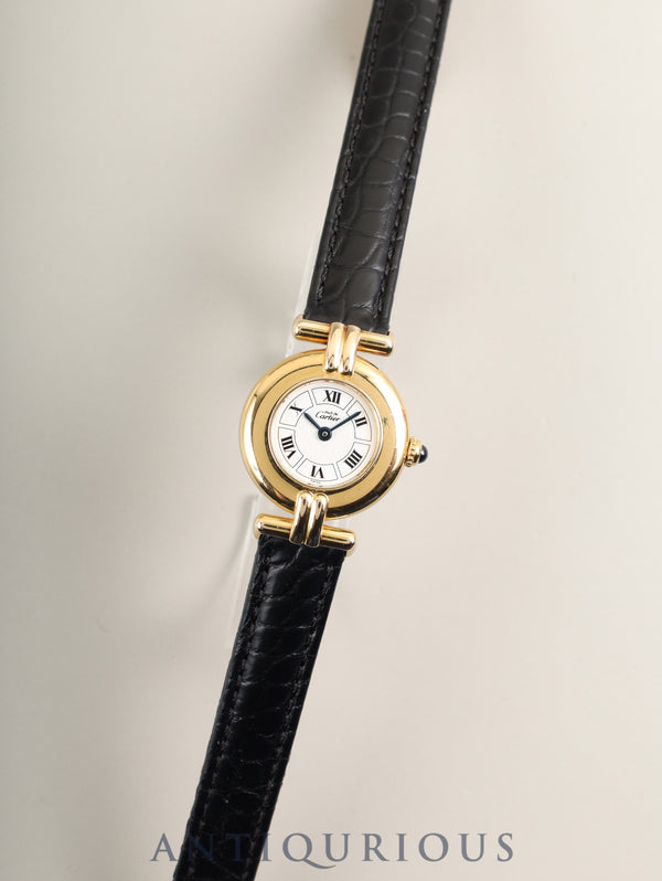 Cartier Must Colisee W1009954 / 1902 Quartz Caliber 90 SV925 Leather Strap with Genuine D-buckle (GP) White Roman Dial with Box and Booklet Overhauled