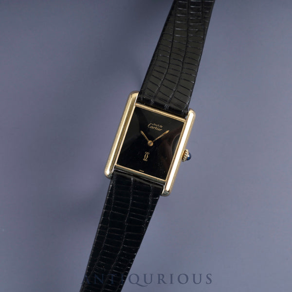 カルティエ マストタンク LM 手巻き Cal.78-1 SV925 革 純正尾錠（GP） オニキス文字盤 1976年頃～1981年頃 オーバーホール済み