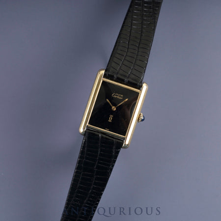 カルティエ マストタンク LM 手巻き Cal.78-1 SV925 革 純正尾錠（GP） オニキス文字盤 1976年頃～1981年頃 オーバーホール済み